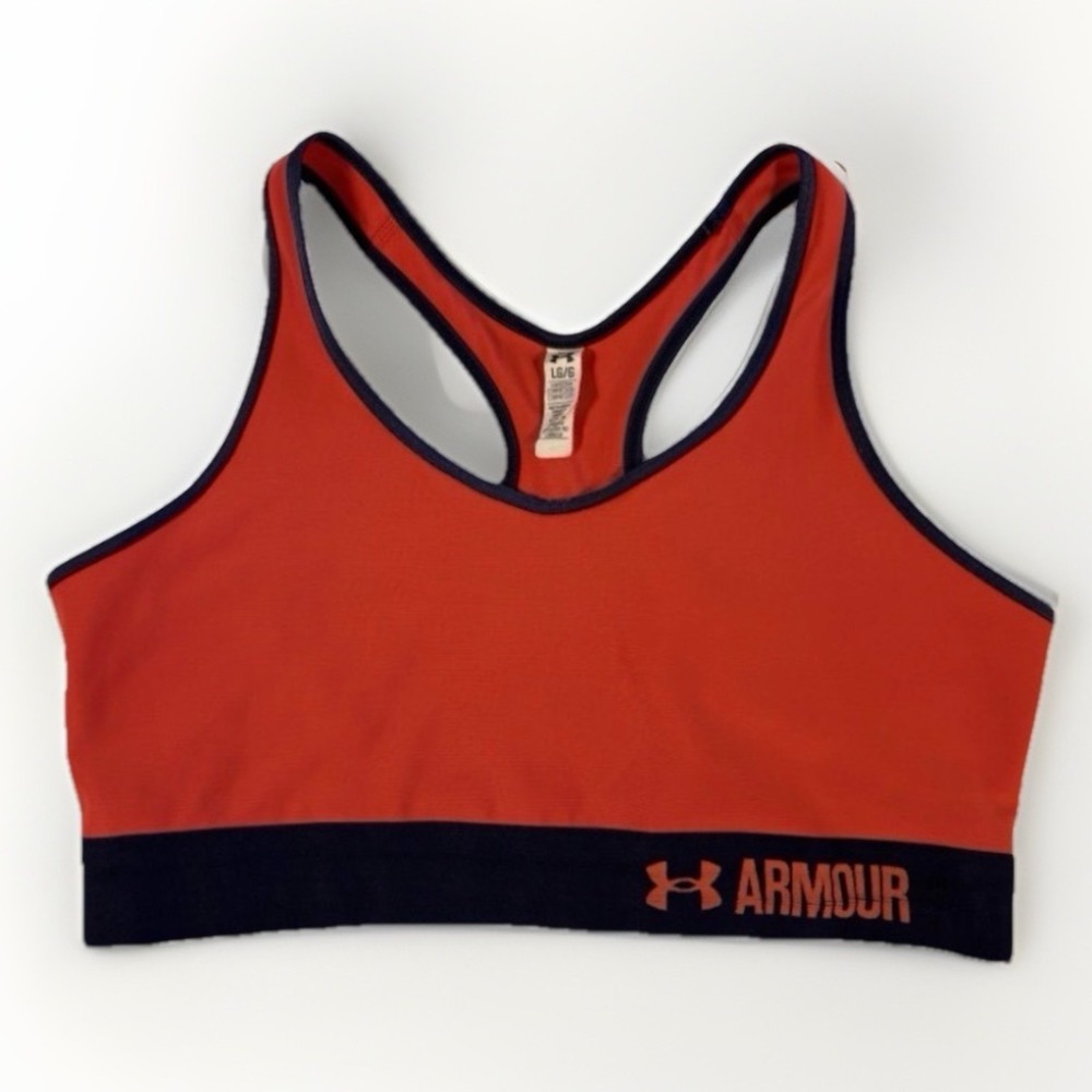Under Armour Sports Bra Womens Large Red Navy Blue Compression Racerback Gym UA
